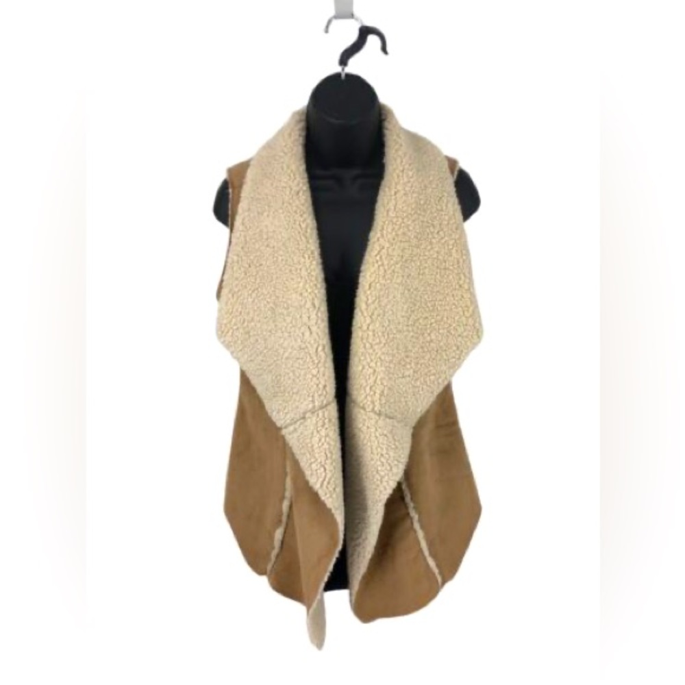 Anthropologie Dylan Faux Suede & Shearling Drape vest